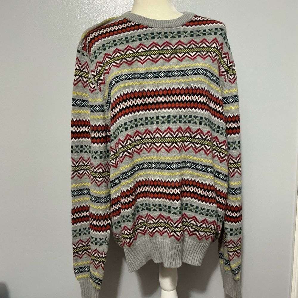 Vtg Izod Striped Sweater Crewneck Pullover Multicolor Y2K 80s Mens L